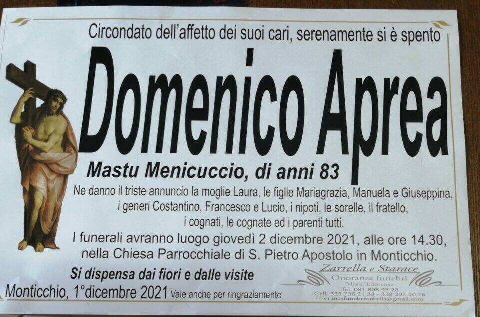 Massa Lubrense, la frazione di Monticchio piange la scomparsa dell'83enne Domenico Aprea (Mastu Menicuccio)
