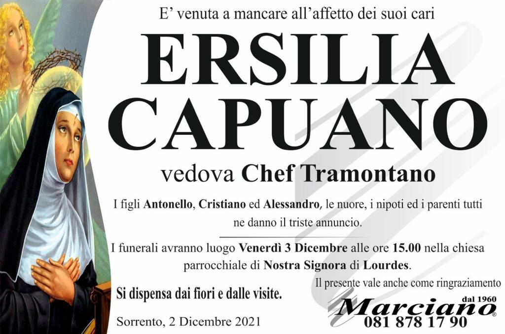 Sorrento porge l'estremo saluto ad Ersilia Capuano, vedova Chef Tramontano