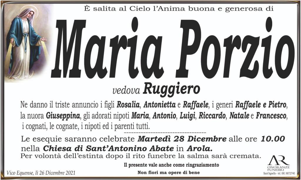 Vico Equense piange la scomparsa di Maria Porzio vedova Ruggiero