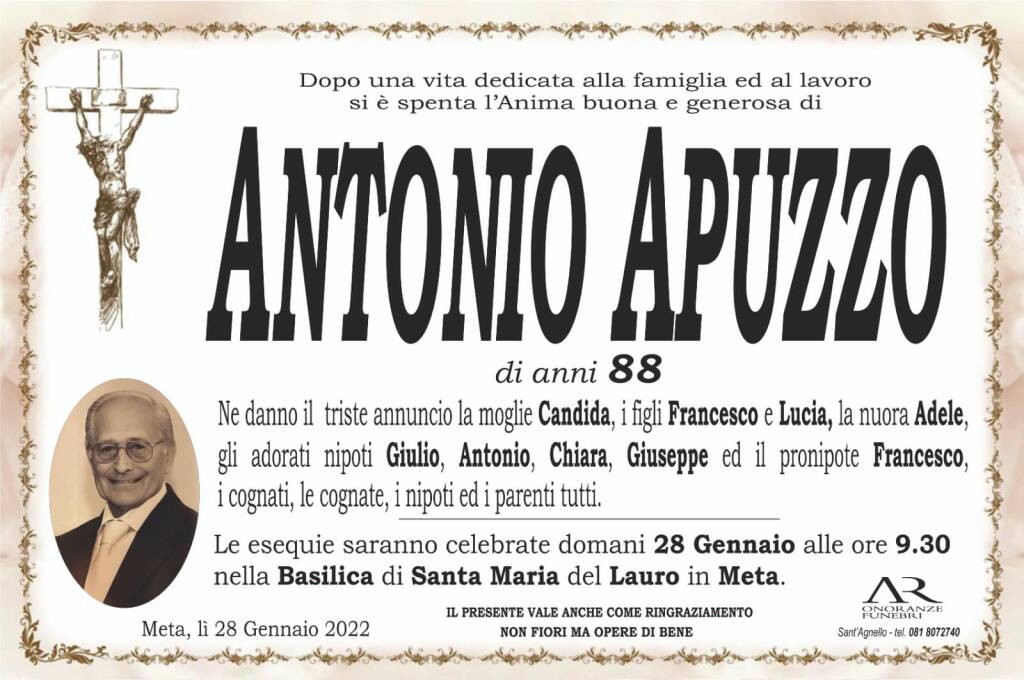 Meta piange la scomparsa dell'88enne Antonio Apuzzo 