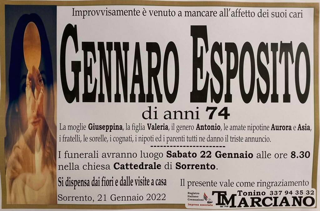 Sorrento, all’età di 74 anni è venuto improvvisamente a mancare Gennaro Esposito