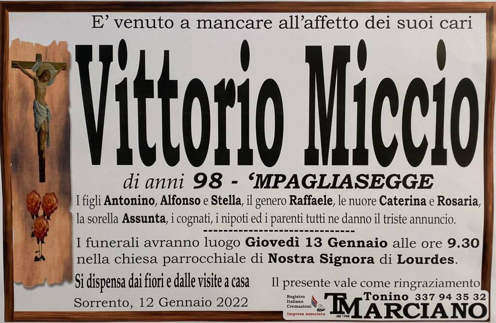 Sorrento piange la scomparsa del 98enne Vittorio Miccio (‘mpagliasegge) 