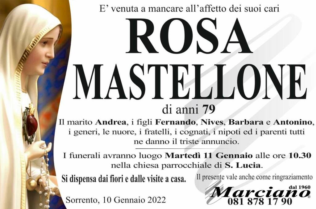 Sorrento piange la scomparsa della 79enne Rosa Mastellone