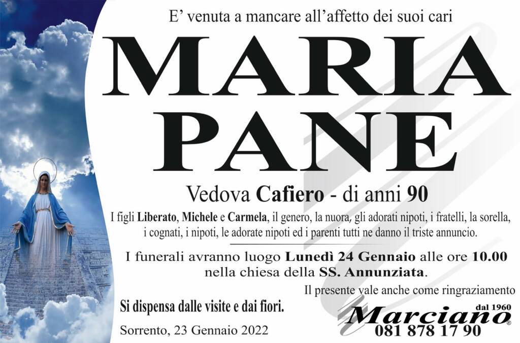 Sorrento piange la scomparsa della 90enne Maria Pane, vedova Cafiero