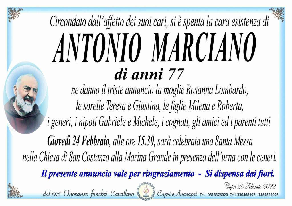Capri, addio al 77enne Antonio Marciano