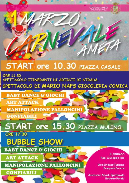 Carnevale a Meta: martedì 1 marzo giornata dedicata ai bambini