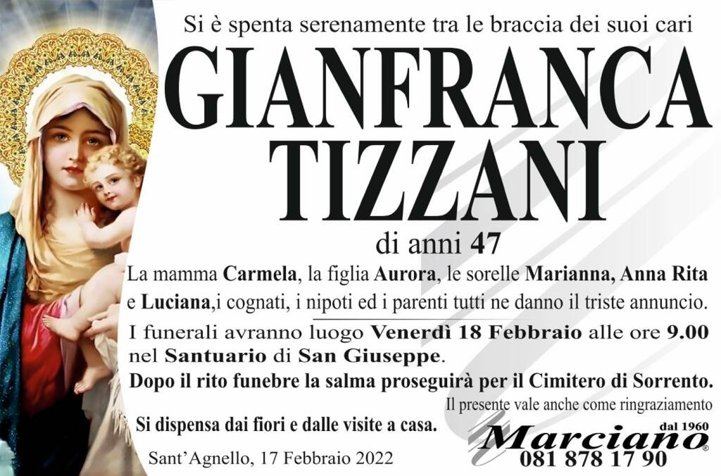 Lutto a Sant'Agnello per la scomparsa della 47enne Gianfranca Tizzani