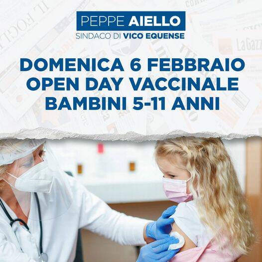 Vico Equense, domenica 6 febbraio open day vaccinale per i bambini dai 5 agli 11 anni presso l'ospedale cittadino