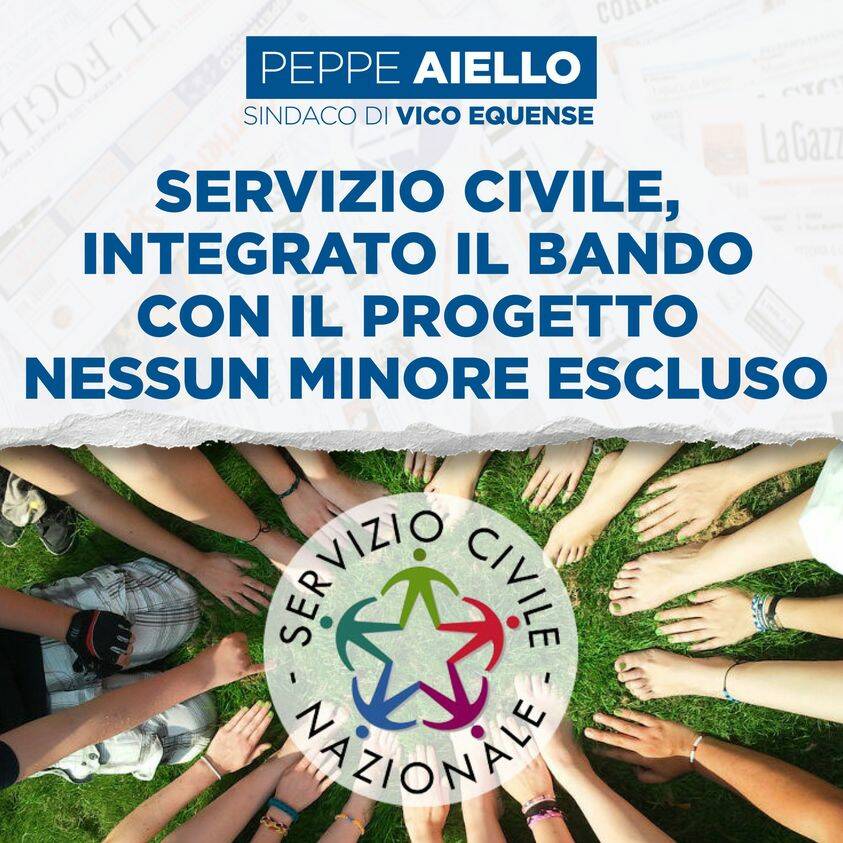 Vico Equense. Servizio Civile integrato il bando con il progetto “Nessun minore escluso”. Scadenza prorogata al 10 febbraio 2022 