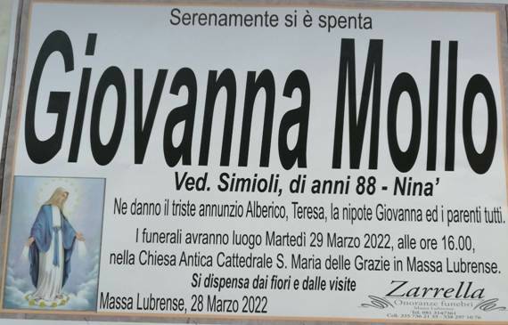 Lutto a Massa Lubrense per la scomparsa dell'88enne Giovanna Mollo (Ninà)