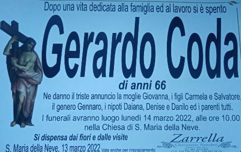 Massa Lubrense, la frazione di S. Maria della Neve piange la scomparsa del 66enne Gerardo Coda