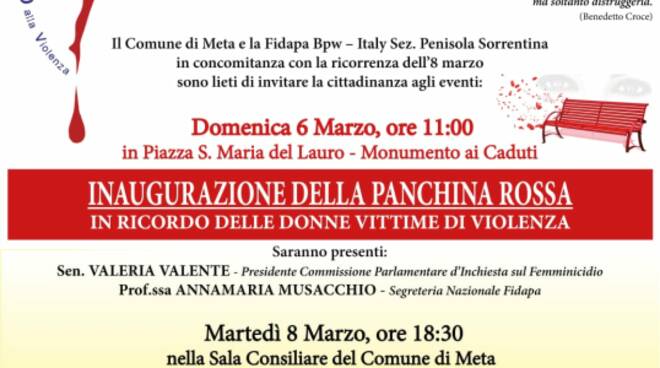 Meta, inaugurazione della panchina rossa ed Incontro Dibattito sull'Universo Donna 