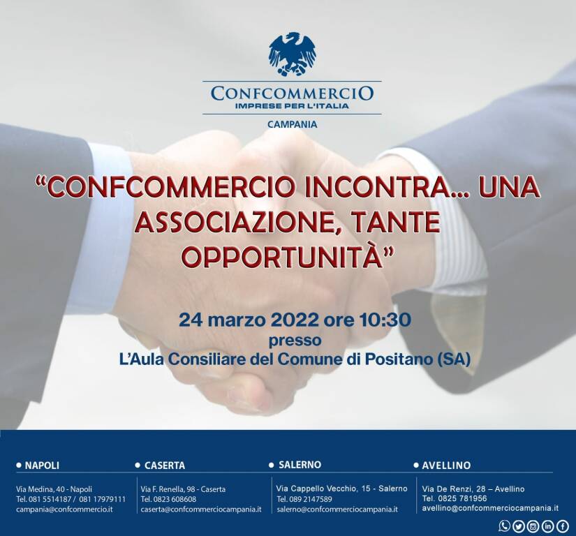 Positano: il 24 marzo l'incontro tra Confcommercio e le attività del territorio