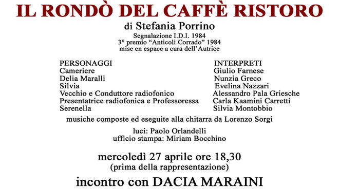 Dacia Maraini e Stefania Porrino al Teatro di Documenti per raccontare le “Maestre d’arte” con “Il Rondò del Caffè Ristoro”.