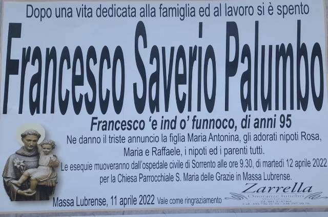 Massa Lubrense piange la scomparsa del 95enne Francesco Saverio Palumbo (Francesco 'e ind o' funnoco)