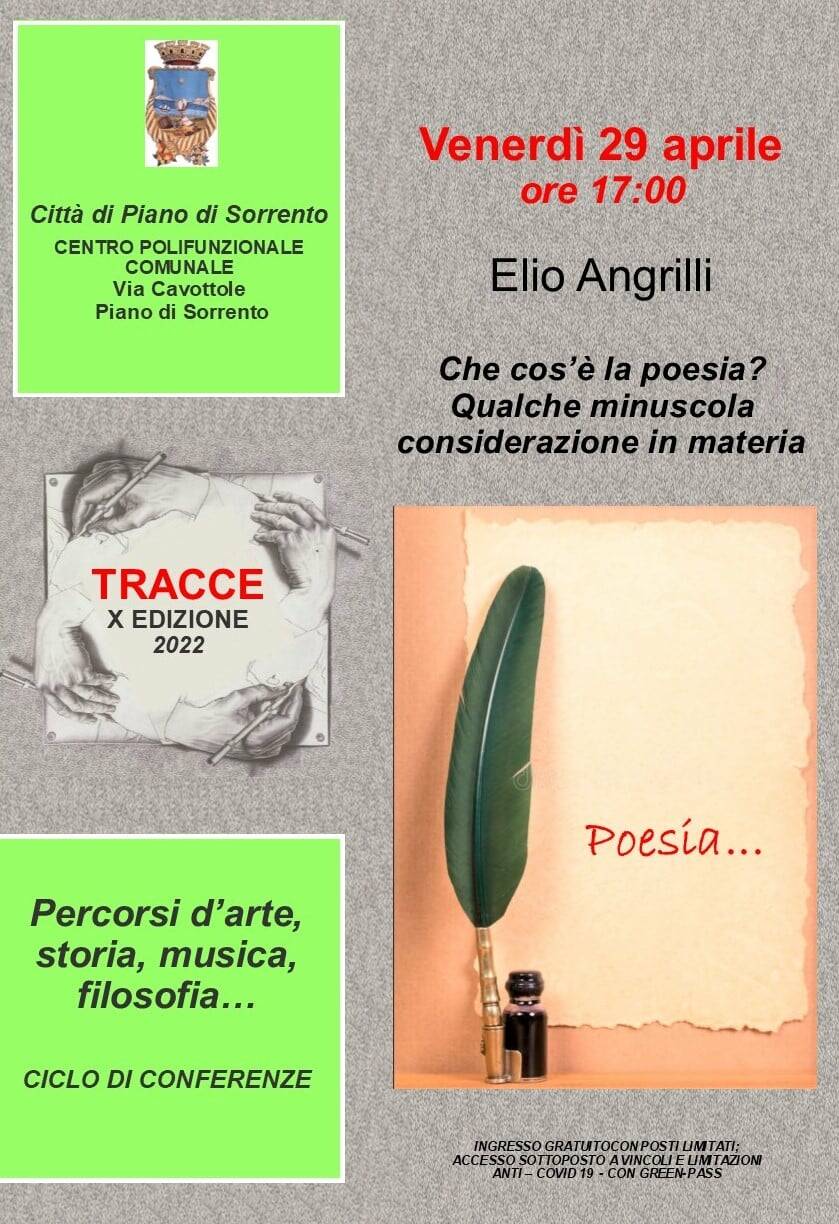 Piano di Sorrento, il 29 aprile appuntamento con Elio Angrilli: "Che cos'è la poesia?"