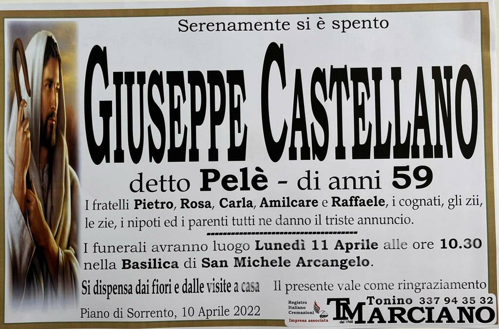 Piano di Sorrento piange la scomparsa del 59enne Giuseppe Castellano (detto Pelè)