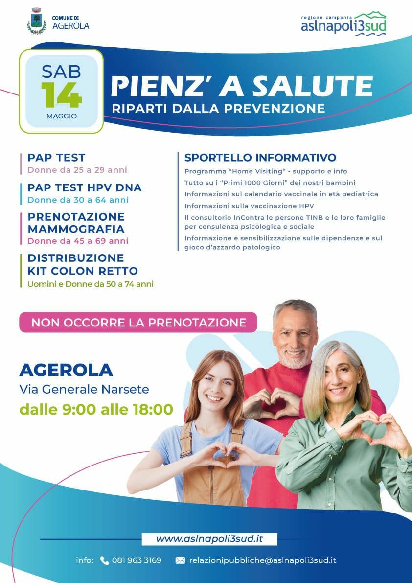 Agerola, il 14 maggio giornata di prevenzione con la campagna itinerante “Pienz’ a salute” 