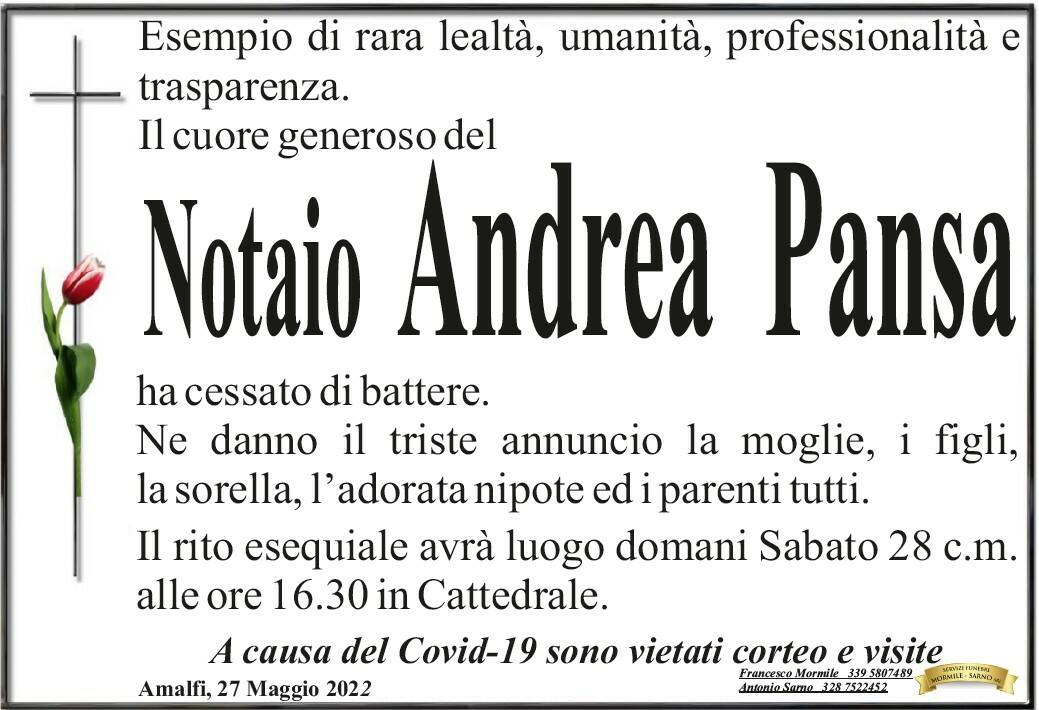 Amalfi in lutto: il cuore generoso del notaio Andrea Pansa ha cessato di battere