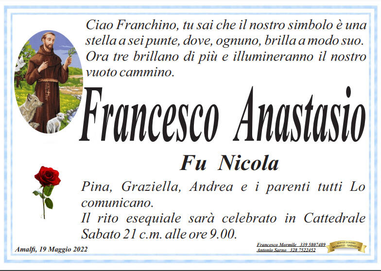 Amalfi piange la scomparsa del commercialista Francesco Anastasio. Aveva 81 anni