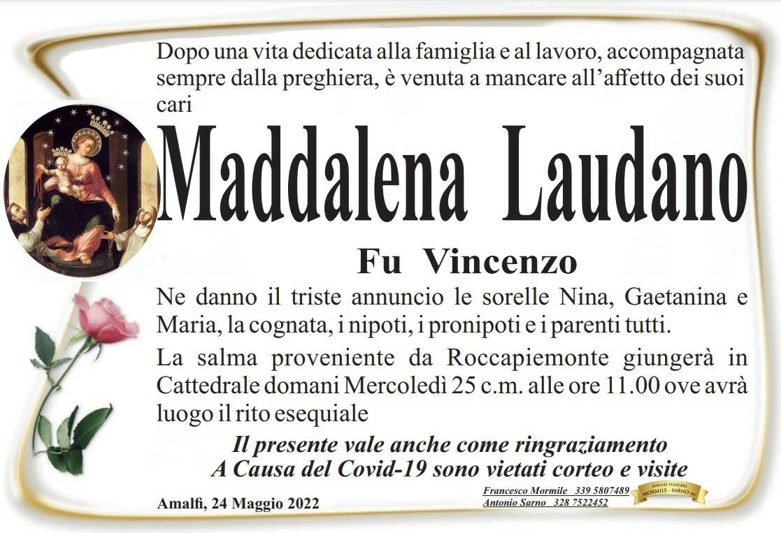 Amalfi piange Maddalena Laudano, fu Vincenzo