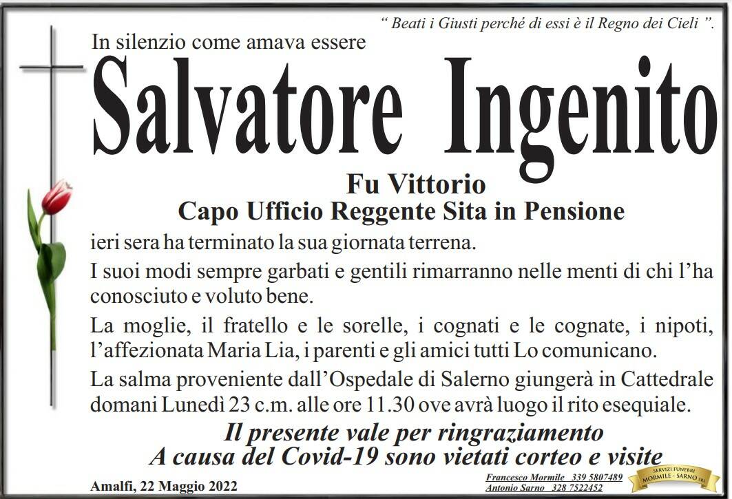 Amalfi piange Salvatore Ingenito, fu Vittorio, Capo Ufficio Reggente Sita in pensione