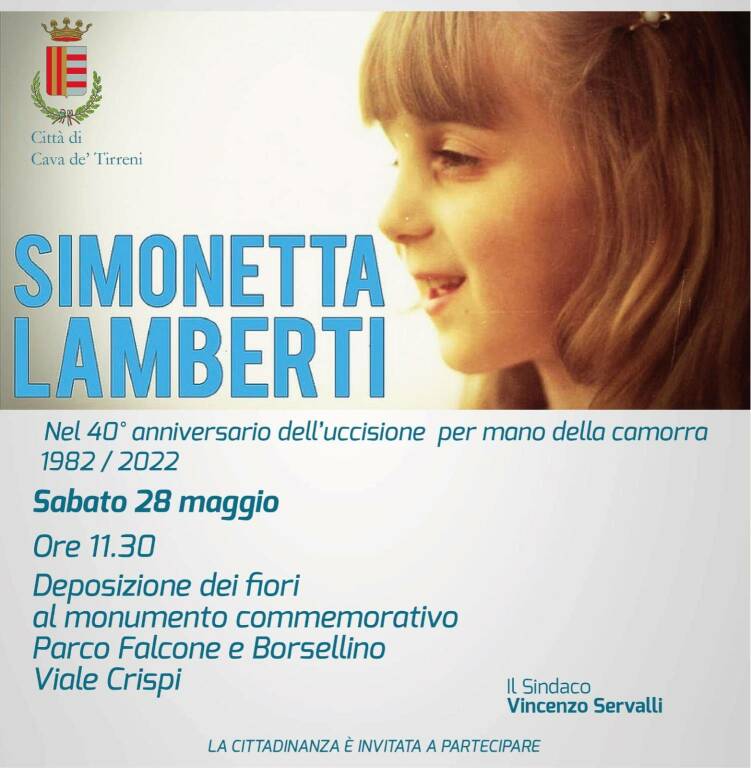 Cava de' Tirreni ricorda Simonetta Lamberti a 40 anni dalla sua tragica scomparsa
