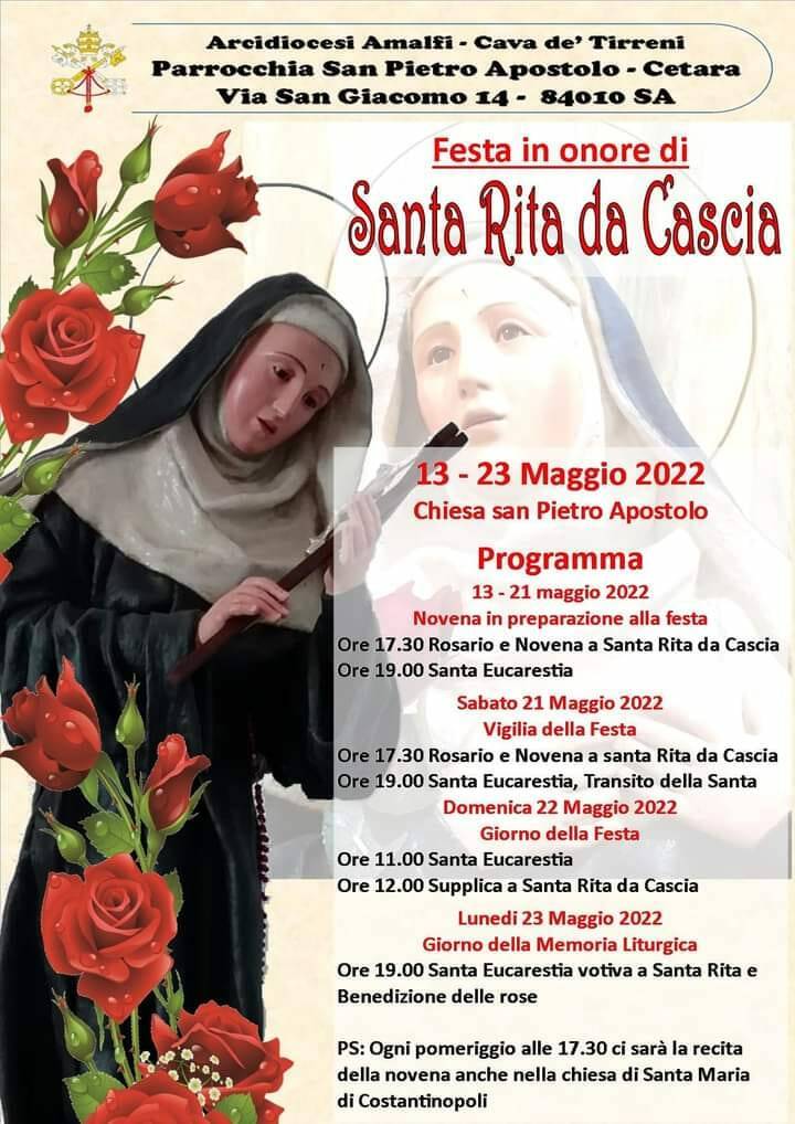 Cetara, la Parrocchia San Pietro Apostolo festeggia Santa Rita da Cascia