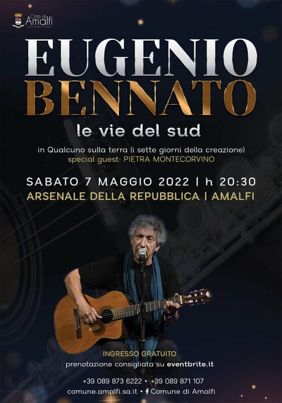 Eugenio Bennato & le vie del sud: sabato 7 maggio il concerto all'Antico Arsenale della Repubblica di Amalfi