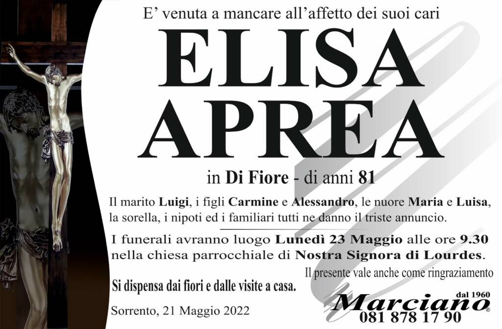 Sorrento piange la scomparsa dell’81enne Elisa Aprea in Di Fiore