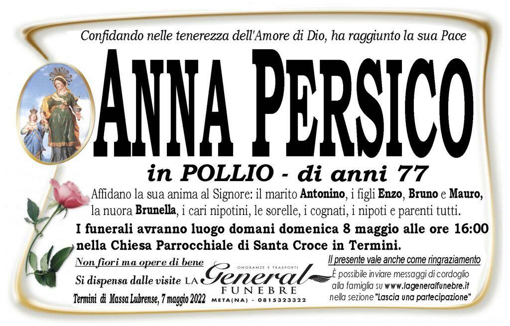 Termini di Massa Lubrense piange la scomparsa della 77enne Anna Persico