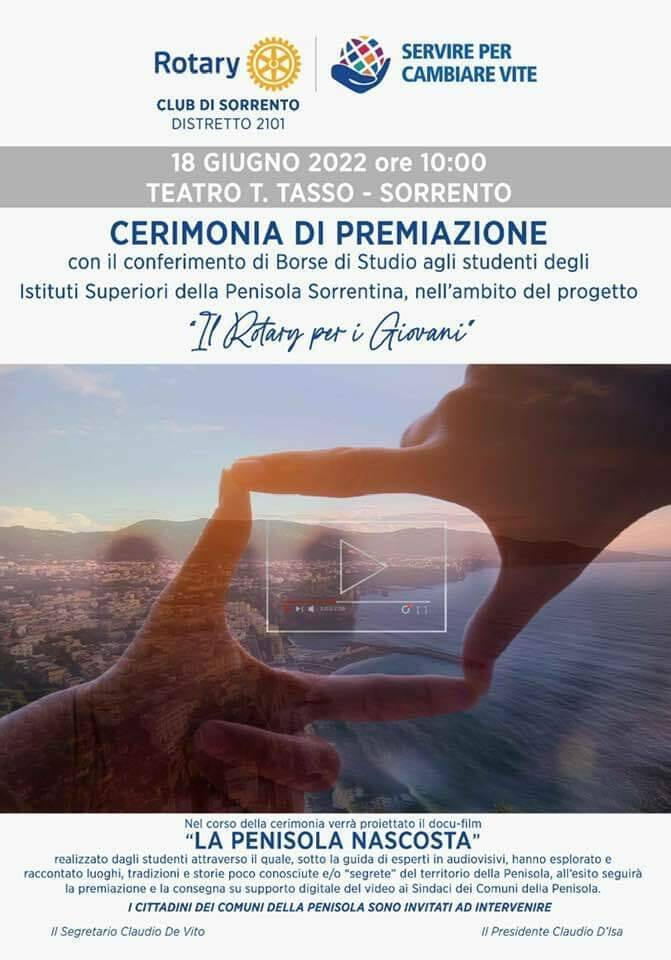 Il Progetto Giovani del Rotary Club Sorrento: "La Penisola Nascosta", sabato 18 giugno premiazione ed assegnazione borse studio