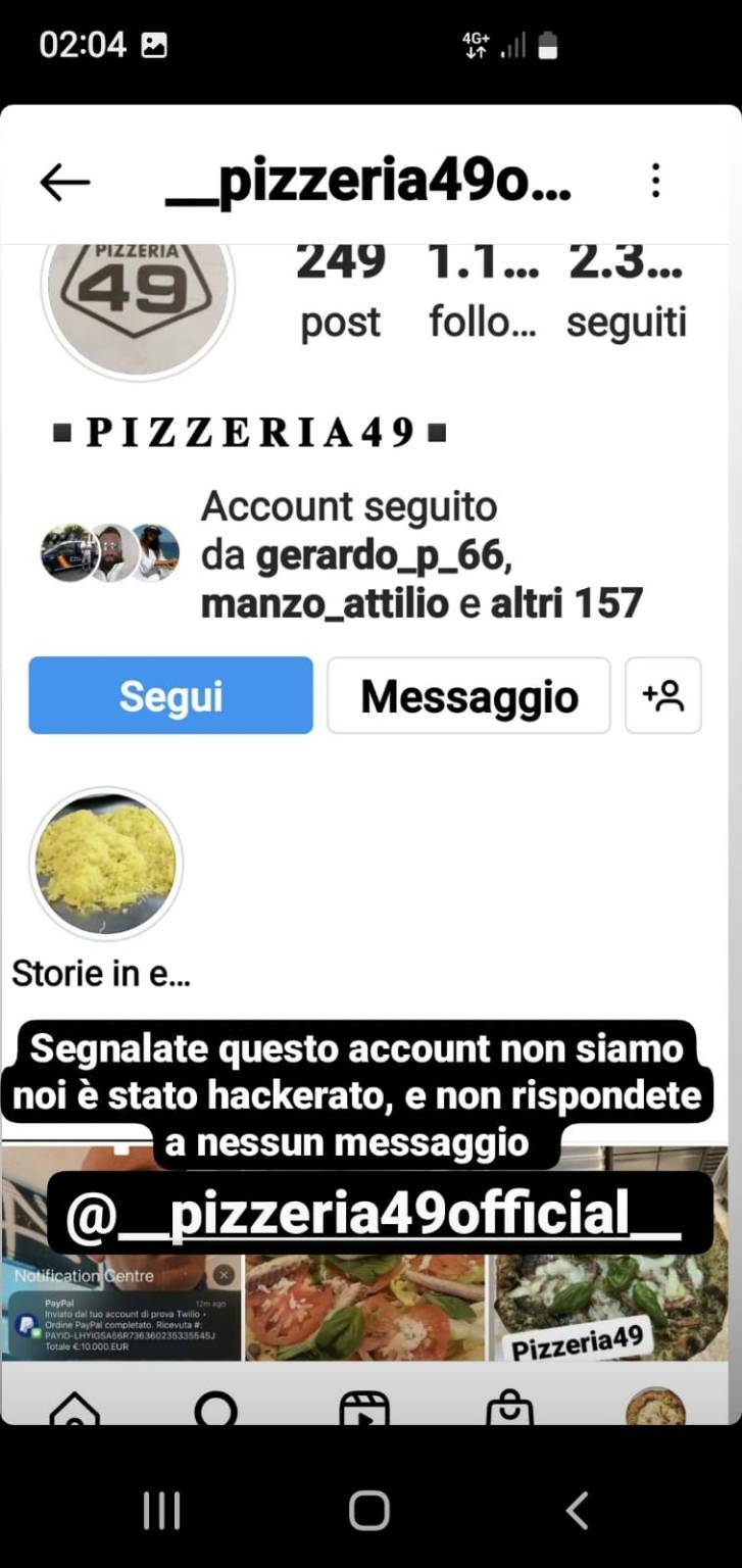 Piano di Sorrento, hackerato il profilo instagram di Pizzeria 49 