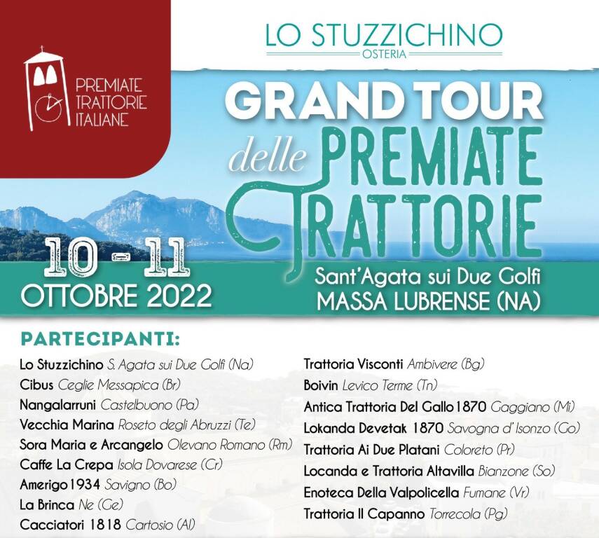 Grand Tour delle Premiate Trattorie Italiane a Massa Lubrense: a guidare le danze Mimmo De Gregorio de "Lo Stuzzichino" di Sant'Agata