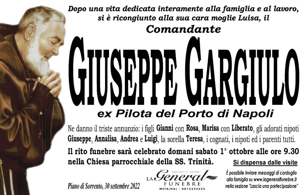 Piano di Sorrento piange il Comandante Giuseppe Gargiulo, ex Pilota del Porto di Napoli