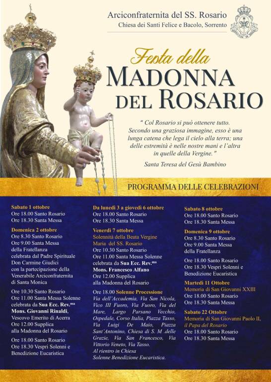 A Sorrento la Festa della Madonna del Rosario: il programma delle celebrazioni