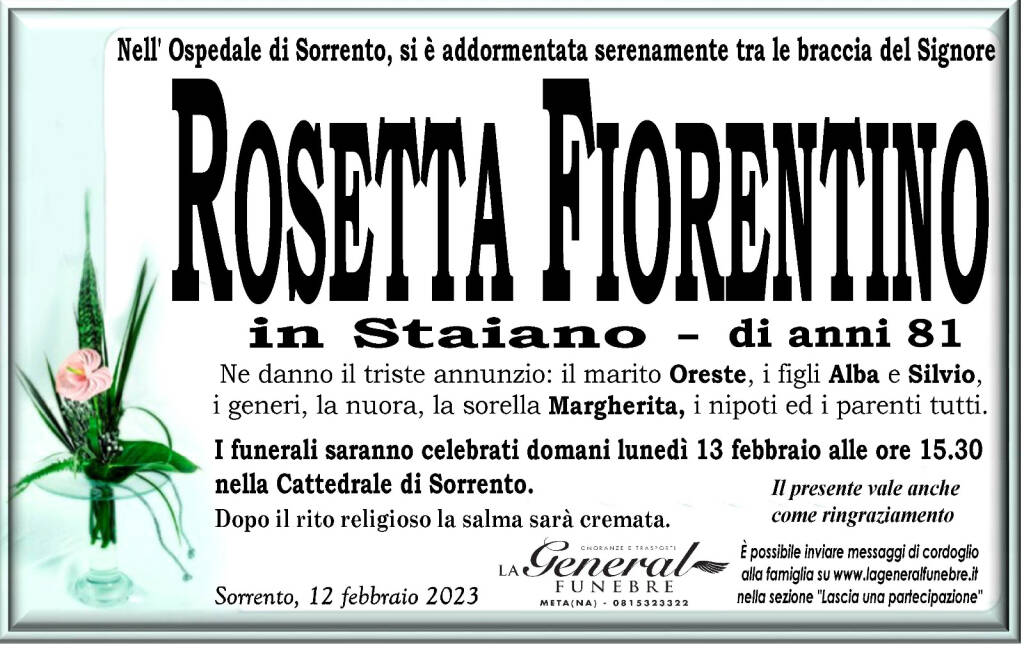  Rosetta Fiorentino in Staiano è tornata alla casa del Padre