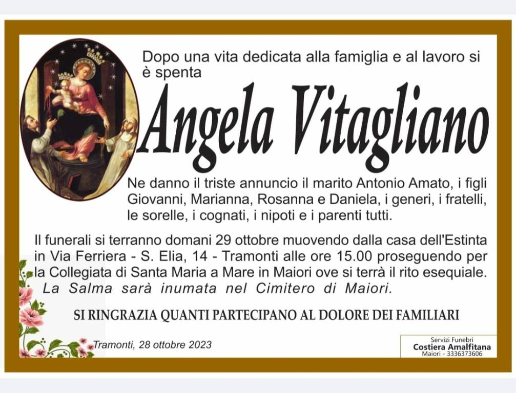 Tramonti porge l’estremo saluto ad Angela Vitagliano