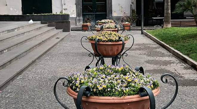 Fioriere davanti al Comune a Piazza Cota a Piano di Sorrento